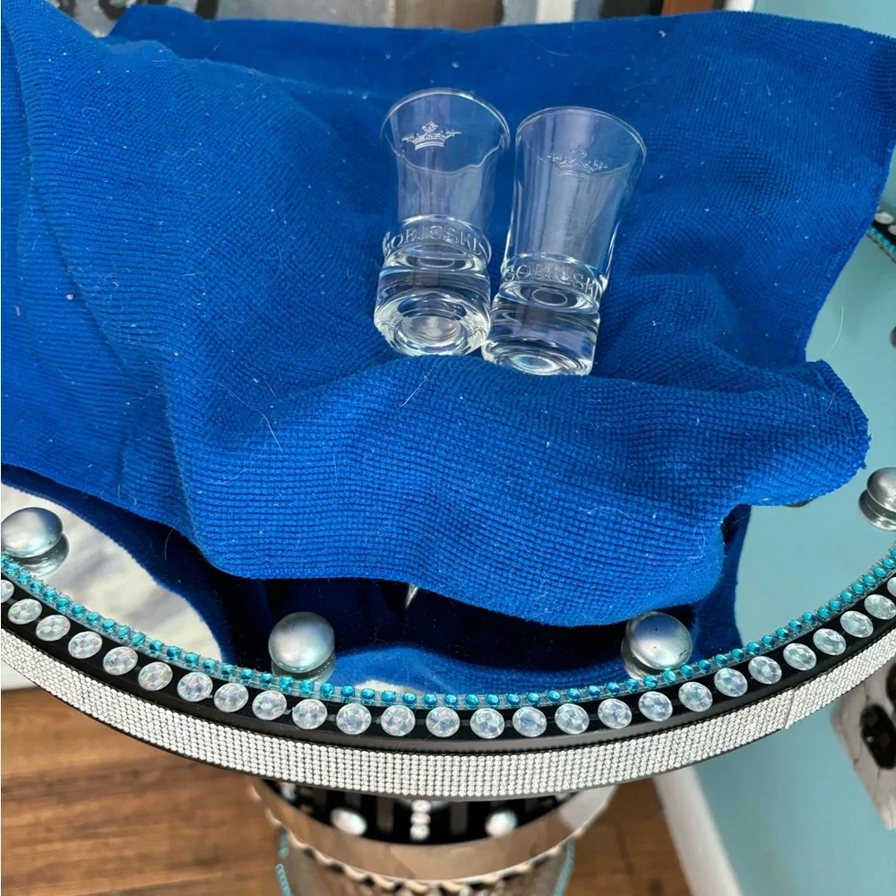 Embossed Shot Glasses Set,vintage plate set,straw bag,long spatula,ithica bottle
